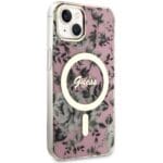 Guess GUHMP14MHCFWSP Pink Hardcase Flower MagSafe Kryt iPhone 14 Plus