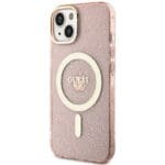 Guess GUHMP14MHCMCGP Pink Hardcase Glitter Gold MagSafe Kryt iPhone 14 Plus