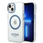 Guess GUHMP14MHTRMB Blue Metal Outline Magsafe Kryt iPhone 14 Plus