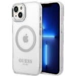 Guess GUHMP14SHTRMS Silver Metal Outline Magsafe Kryt iPhone 14