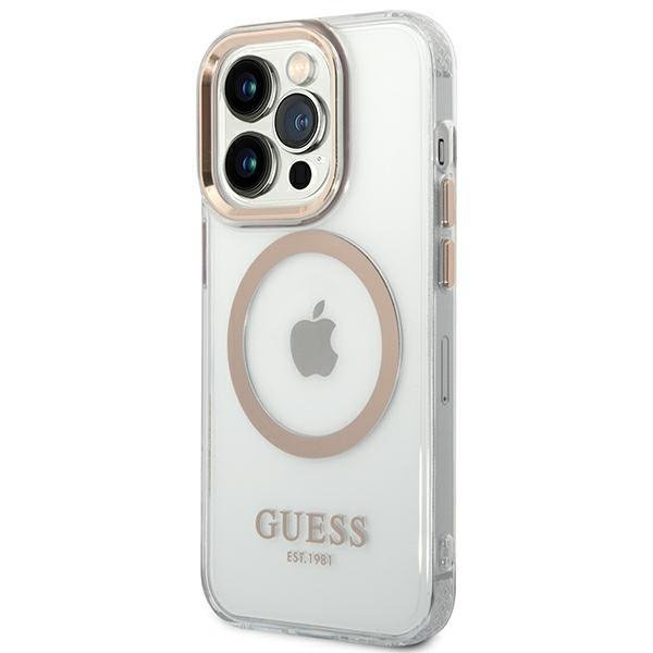 Guess GUHMP14XHTRMD Gold Metal Outline Magsafe Kryt iPhone 14 Pro Max