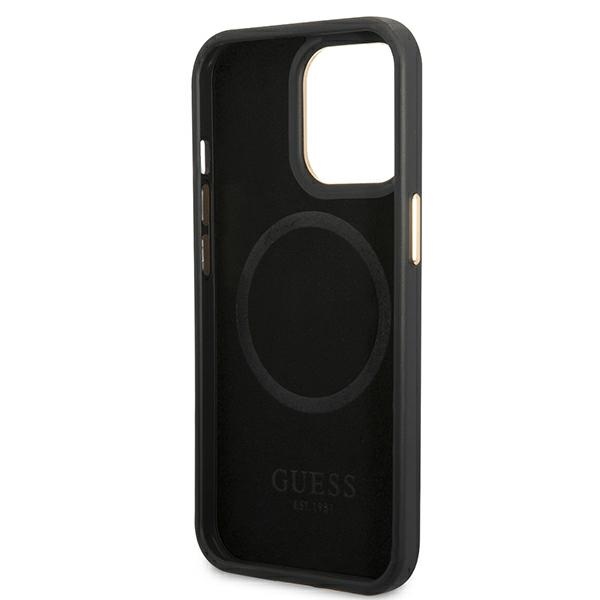 Guess GUHMP14XU4GPRK Black Hardcase 4G Logo Plate MagSafe Kryt iPhone 14 Pro Max