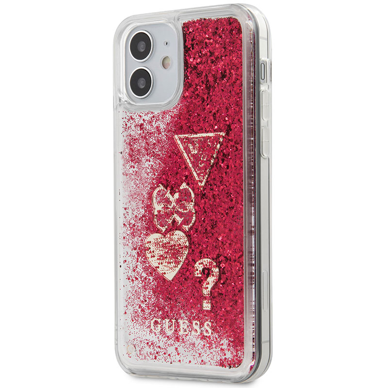 Guess Liquid Glitter Charms Raspberry Kryt iPhone 12 Mini