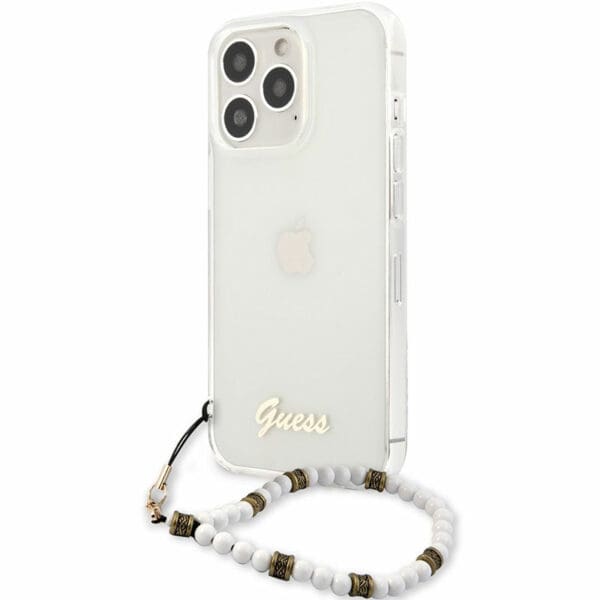 Guess PC Script and White Pearls Transparent Kryt iPhone 13 Pro