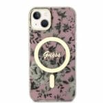 Guess PC/TPU Flowers IML MagSafe Pink Kryt iPhone 14