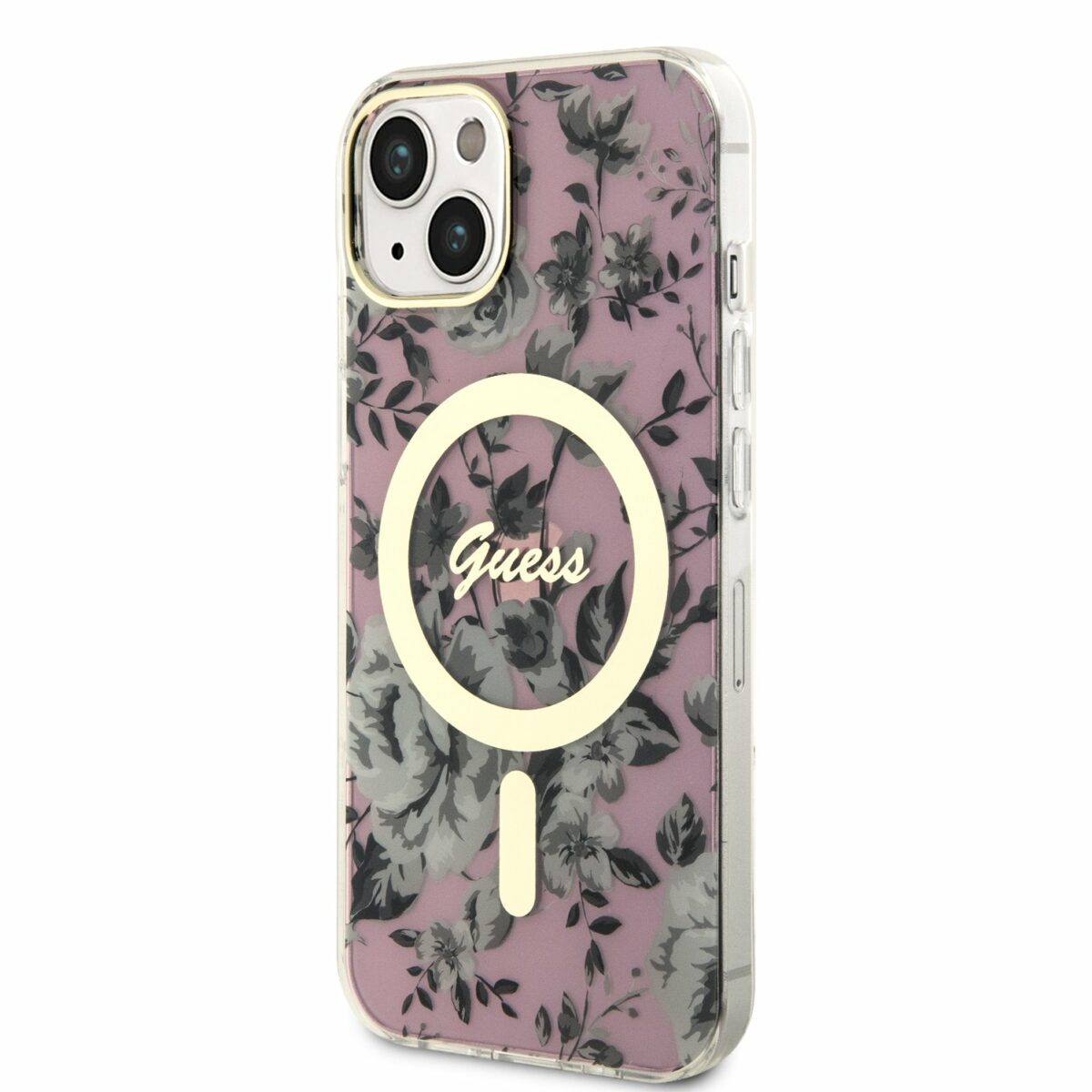 Guess PC/TPU Flowers IML MagSafe Pink Kryt iPhone 14