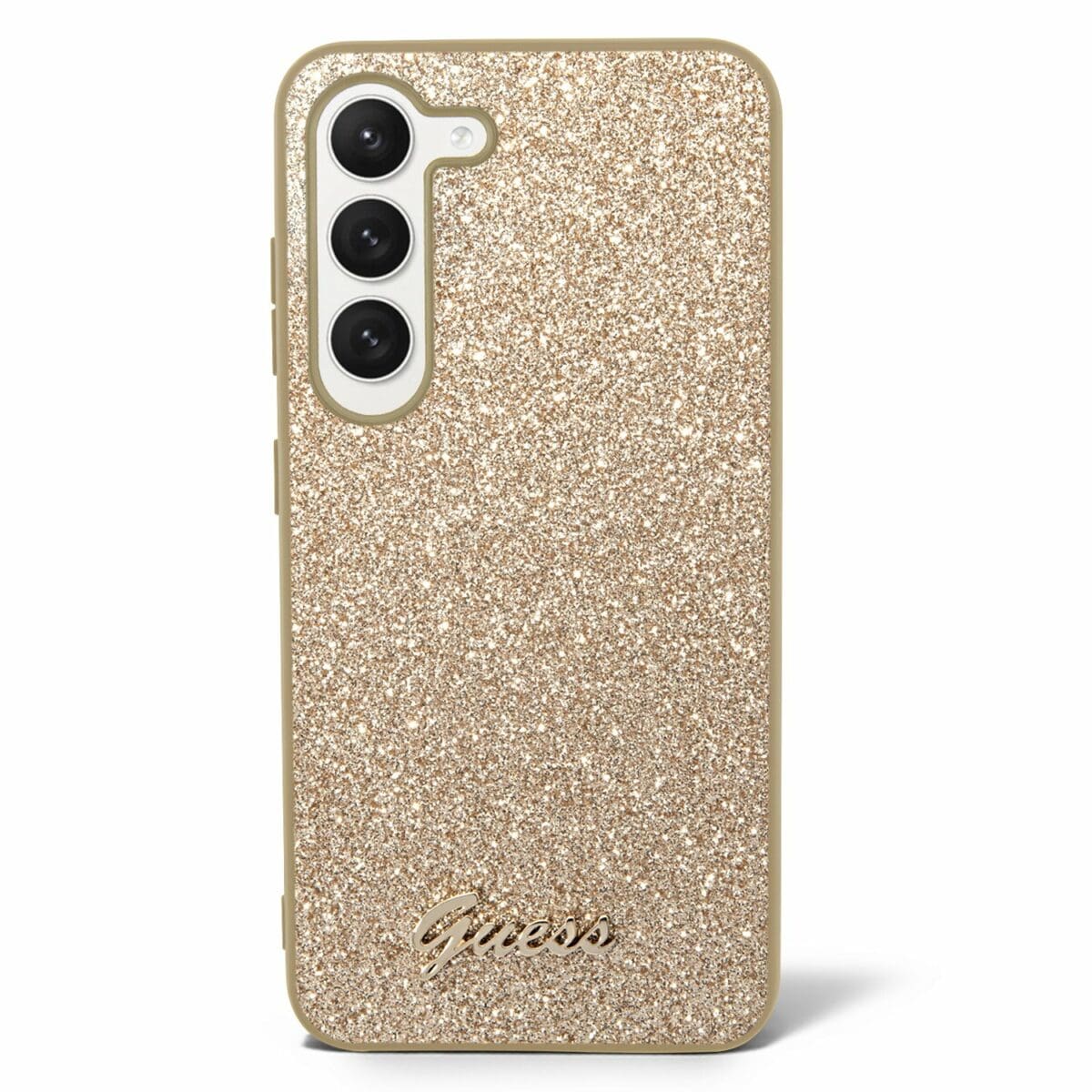 Guess PC/TPU Glitter Flakes Metal Logo Gold Kryt Samsung Galaxy S23