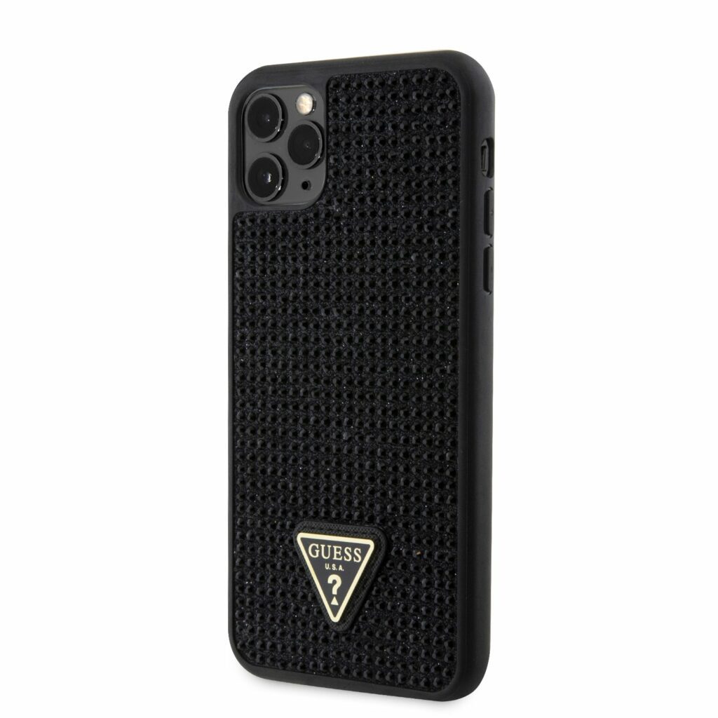 Guess Rhinestones Triangle Metal Logo Black Kryt iPhone 11 Pro Max