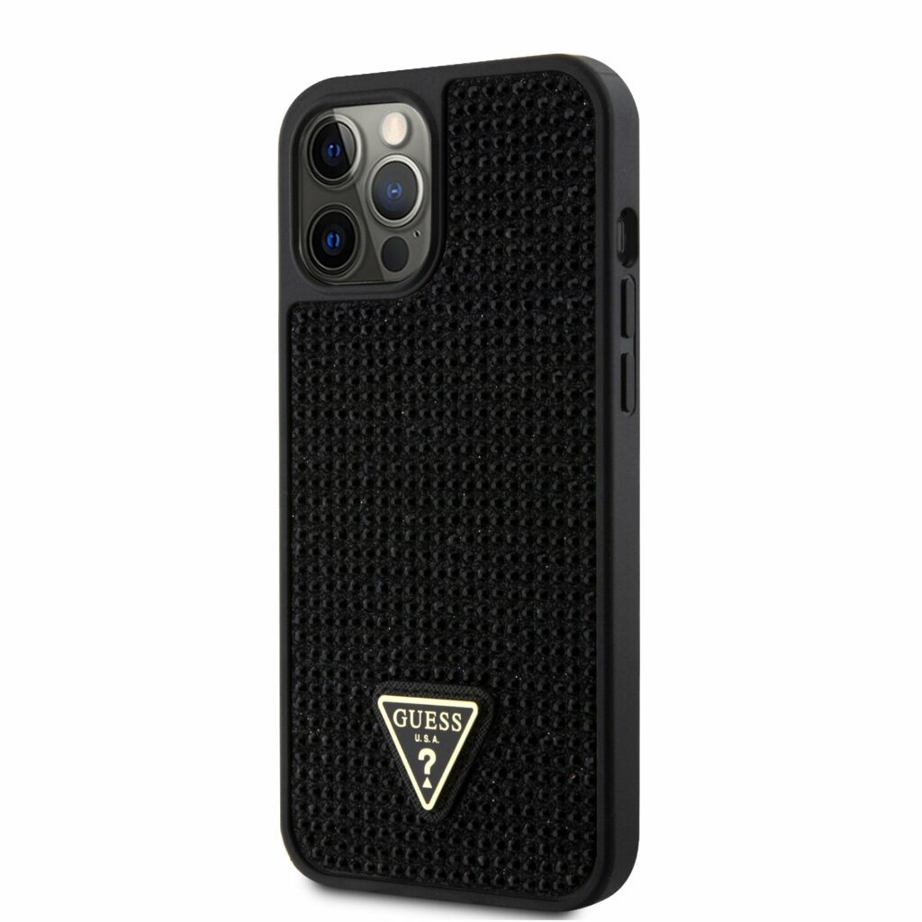 Guess Rhinestones Triangle Metal Logo Black Kryt iPhone 12/12 Pro