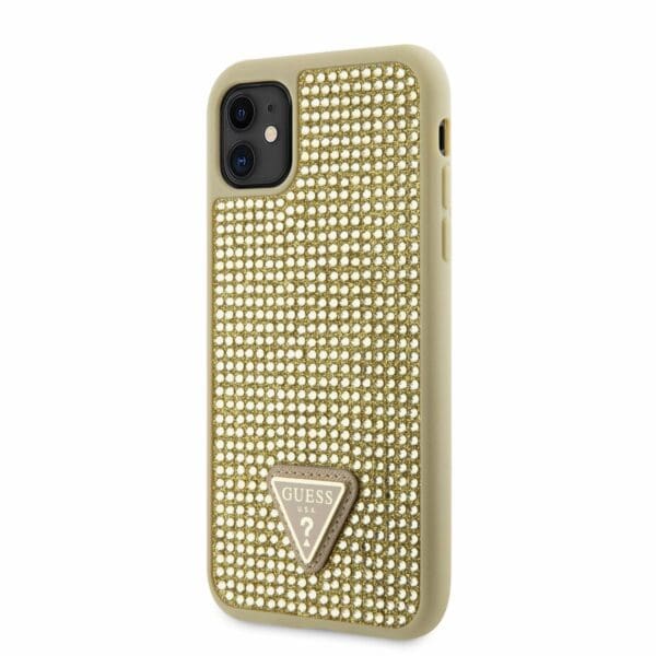 Guess Rhinestones Triangle Metal Logo Gold Kryt iPhone 11