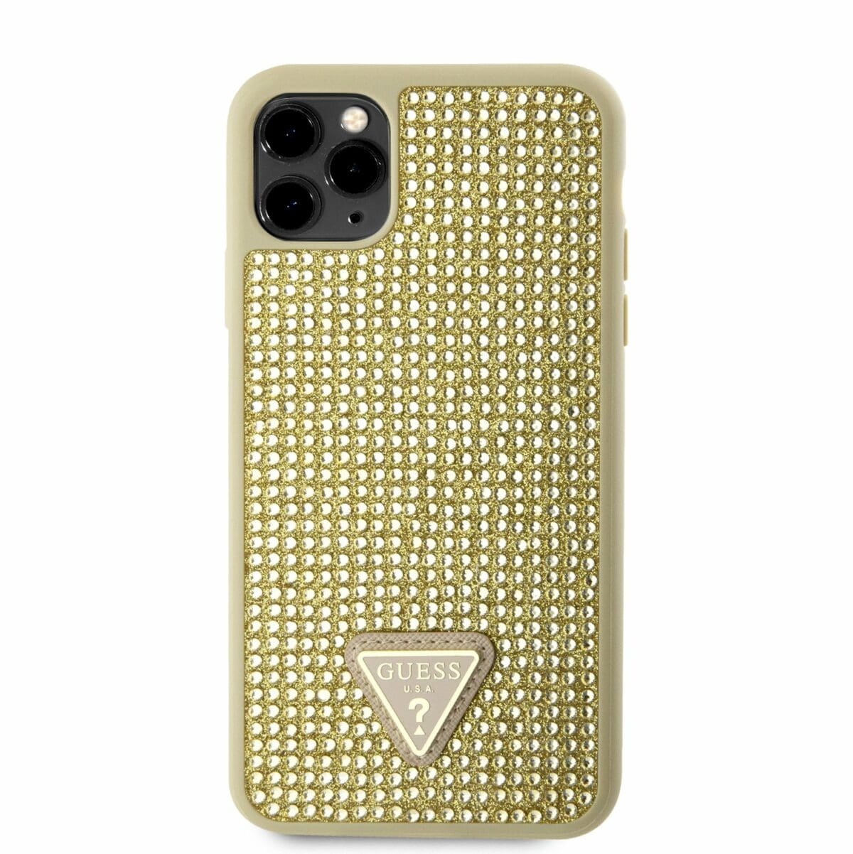 Guess Rhinestones Triangle Metal Logo Gold Kryt iPhone 11 Pro Max