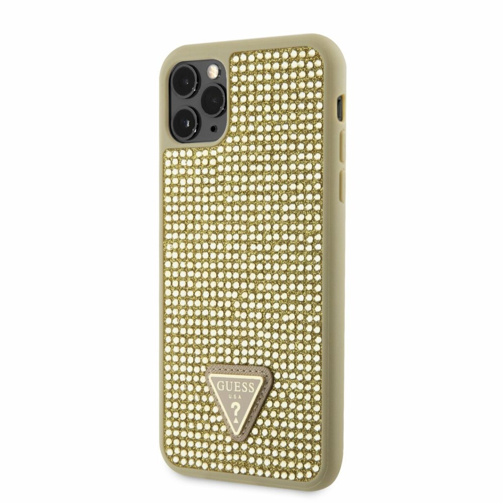 Guess Rhinestones Triangle Metal Logo Gold Kryt iPhone 11 Pro Max