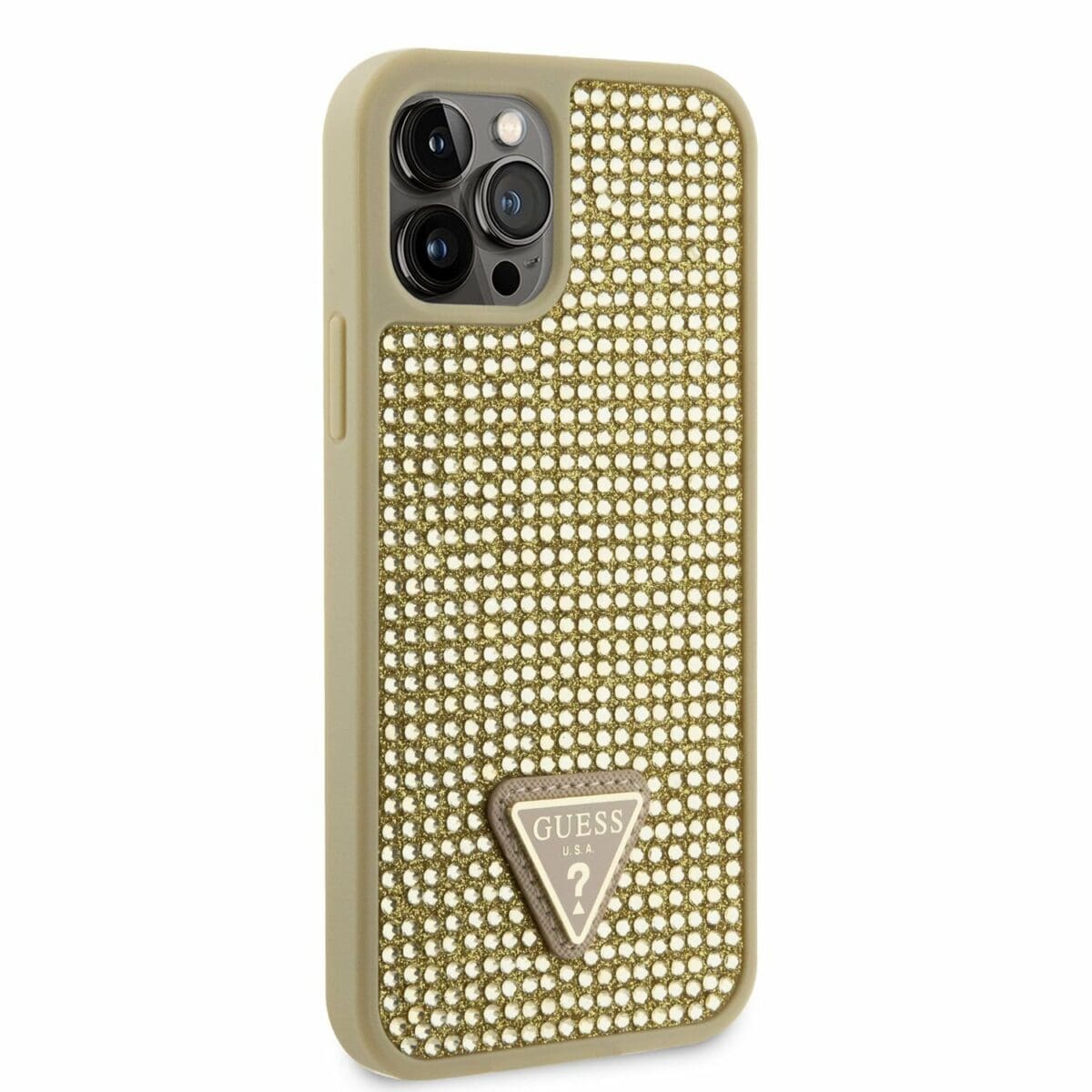 Guess Rhinestones Triangle Metal Logo Gold Kryt iPhone 12/12 Pro