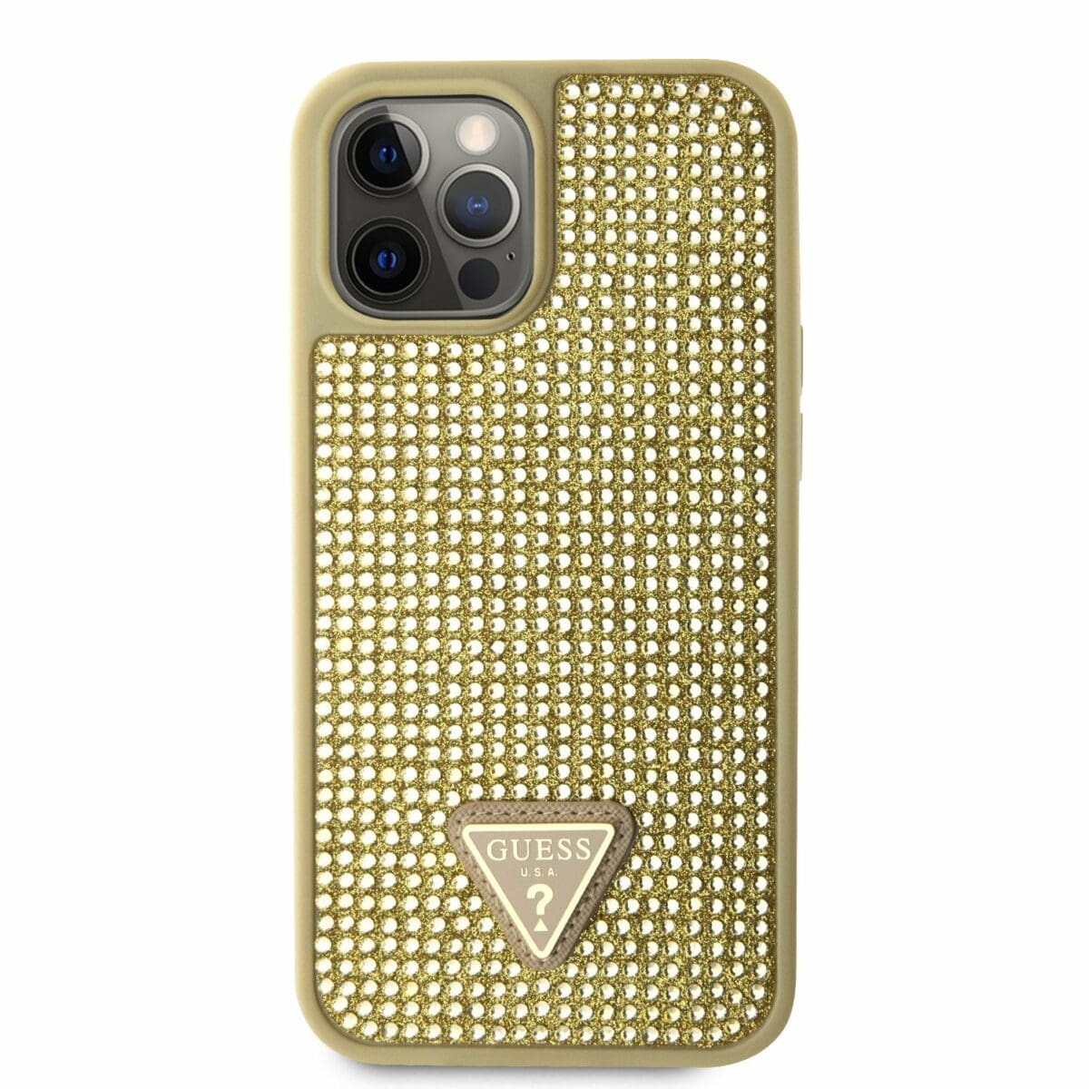 Guess Rhinestones Triangle Metal Logo Gold Kryt iPhone 12 Pro Max