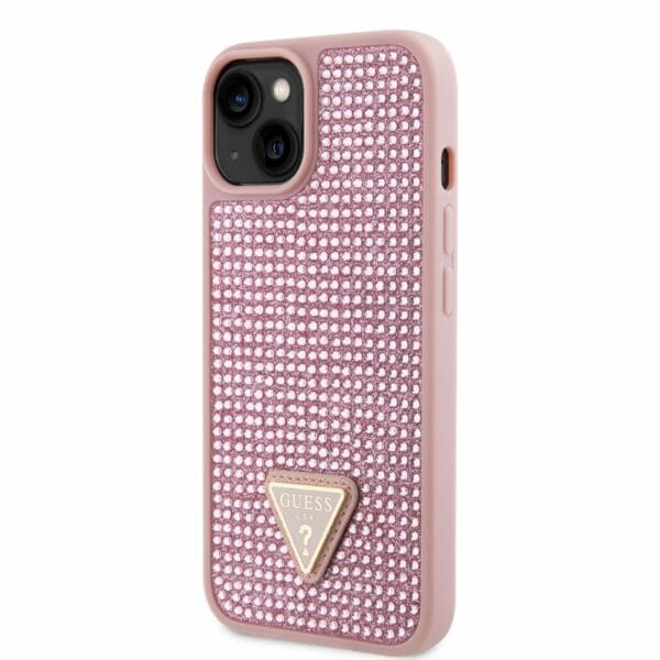 Guess Rhinestones Triangle Metal Logo Pink Kryt iPhone 14