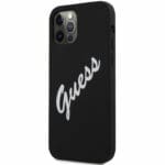 Guess Silicone Vintage White Script Black Kryt iPhone 12 Pro Max