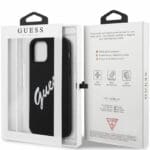 Guess Silicone Vintage White Script Black Kryt iPhone 12 Pro Max