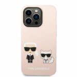 Karl Lagerfeld and Choupette Liquid Silicone Pink Kryt iPhone 14 Pro