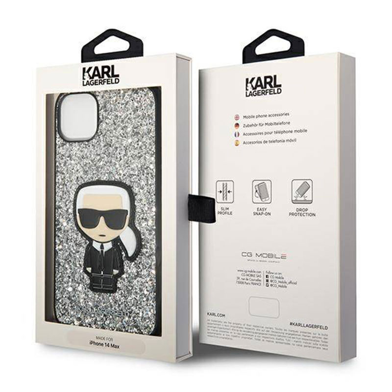 Karl Lagerfeld Glitter Flakes Ikonik Silver Kryt iPhone 14