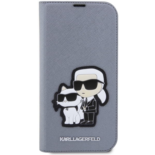 Karl Lagerfeld KLBKP14XSANKCPG Bookcase Silver Saffiano Karl & Choupette Kryt iPhone 14 Pro Max
