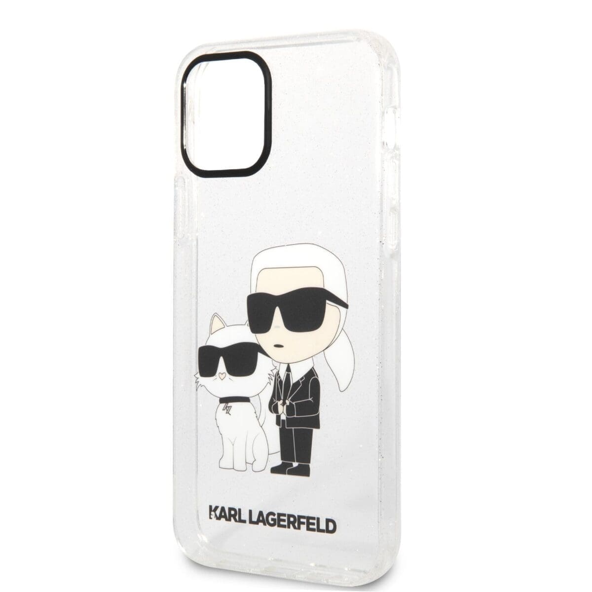 Karl Lagerfeld KLHCP12MHNKCTGT Transparent Gliter Karl&Choupette Kryt iPhone 12/12 Pro