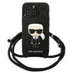Karl Lagerfeld KLHCP13LCMNIPK Black Leather Monogram Patch And Cord Iconik Kryt iPhone 13 Pro