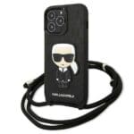 Karl Lagerfeld KLHCP13LCMNIPK Black Leather Monogram Patch And Cord Iconik Kryt iPhone 13 Pro
