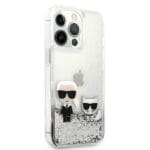 Karl Lagerfeld KLHCP13LGKCS Silver Liquid Glitter Karl&Choupette Kryt iPhone 13 Pro