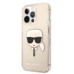 Karl Lagerfeld KLHCP13LKHTUGLGO Gold Glitter Karl`s Head Kryt iPhone 13 Pro