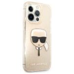 Karl Lagerfeld KLHCP13LKHTUGLGO Gold Glitter Karl`s Head Kryt iPhone 13 Pro