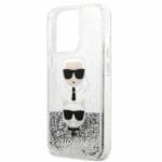 Karl Lagerfeld KLHCP13LKICGLS Silver Liquid Glitter Karl&Choupette Head Kryt iPhone 13 Pro