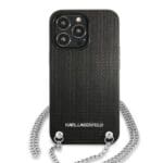 Karl Lagerfeld KLHCP13LPMK Black Leather Textured And Chain Kryt iPhone 13 Pro