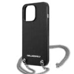 Karl Lagerfeld KLHCP13LPMK Black Leather Textured And Chain Kryt iPhone 13 Pro