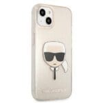 Karl Lagerfeld KLHCP13MKHTUGLGO Gold Glitter Karl`s Head Kryt iPhone 13