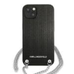 Karl Lagerfeld KLHCP13MPMK Black Leather Textured And Chain Kryt iPhone 13