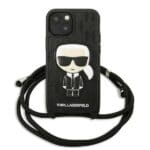 Karl Lagerfeld KLHCP13SCMNIPK Black Leather Monogram Patch and Cord Iconik Kryt iPhone 13 Mini