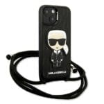 Karl Lagerfeld KLHCP13SCMNIPK Black Leather Monogram Patch and Cord Iconik Kryt iPhone 13 Mini