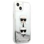 Karl Lagerfeld KLHCP13SKICGLS Silver Liquid Glitter Karl&Choupette Head Kryt iPhone 13 Mini