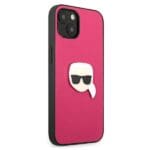 Karl Lagerfeld KLHCP13SPKMP Pink Leather Ikonik Karl`s Head Metal Kryt iPhone 13 Mini