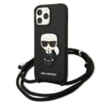 Karl Lagerfeld KLHCP13XCMNIPK Black Leather Monogram Patch And Cord Iconik Kryt iPhone 13 Pro Max