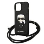 Karl Lagerfeld KLHCP13XCMNIPK Black Leather Monogram Patch And Cord Iconik Kryt iPhone 13 Pro Max