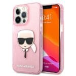 Karl Lagerfeld KLHCP13XKHTUGLP Pink Glitter Karl`s Head Kryt iPhone 13 Pro Max