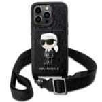Karl Lagerfeld KLHCP14LCSAKHPKK Hardcase Black Crossbody Saffiano Monogram Ikonik Kryt iPhone 14 Pro