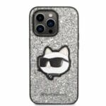 Karl Lagerfeld KLHCP14LG2CPS Silver Glitter Choupette Patch Kryt iPhone 14 Pro
