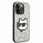 Karl Lagerfeld KLHCP14LG2CPS Silver Glitter Choupette Patch Kryt iPhone 14 Pro