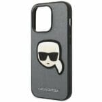 Karl Lagerfeld KLHCP14LSAPKHG Silver Saffiano Karl`s Head Patch Kryt iPhone 14 Pro
