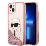 Karl Lagerfeld KLHCP14MLNKHCP Pink Glitter Karl Head Kryt iPhone 14 Plus