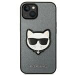 Karl Lagerfeld KLHCP14MSAPCHG Silver Saffiano Choupette Head Patch Kryt iPhone 14 Plus