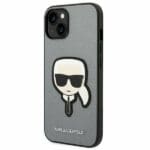 Karl Lagerfeld KLHCP14MSAPKHG Silver Saffiano Karl`s Head Patch Kryt iPhone 14 Plus
