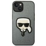 Karl Lagerfeld KLHCP14MSAPKHG Silver Saffiano Karl`s Head Patch Kryt iPhone 14 Plus